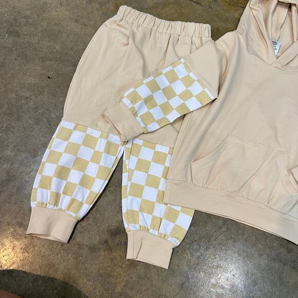 NWOT Boys Cream Checkered Color Block Hoodie Set Size 12-18 Months - Picture 5 of 5